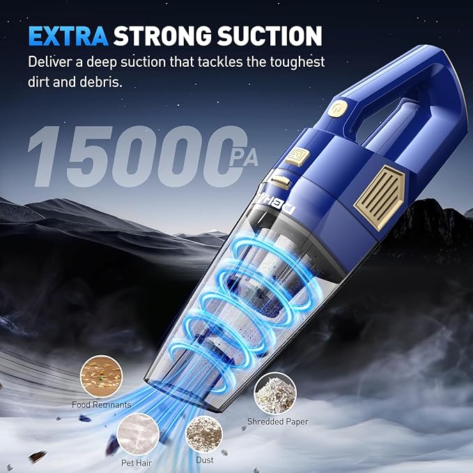 Handheld Vacuum Cordless, 15000PA Powerful Suction Car Vacuum Cleaner Lightweight with Multi Accessories, Hand held Vacuum Cl