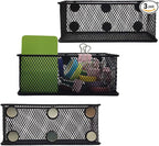 EASEPRES Magnetic Pencil Holder Set of 3 - Black Wire Mesh Storage Baskets Organizer with Strong Magnets - Perfect for Whiteb