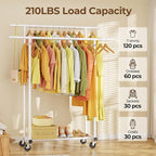 HYSEYY Double Rods Clothes Rack, Rolling Clothing Rack for Hanging Clothes Portable Wardrobe Rack, Metal Garment Rack Sturdy 