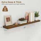 Marsmiles Wood Floating Shelves | 55 Inch Rustic Dark Wood Wall Shelves Set of 1 | 55" W x 7.7" D x 1.6" H Wooden Shelves for