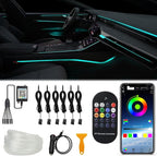 Upgraded 6-in-1 Car Ambient Lighting Kit, 315-inch Pre-Threaded Fiber Optic, APP & Remote Control, 16 Million Colors, Music Sync, High Brightness LED Interior Lights for Cars, Trucks, SUV