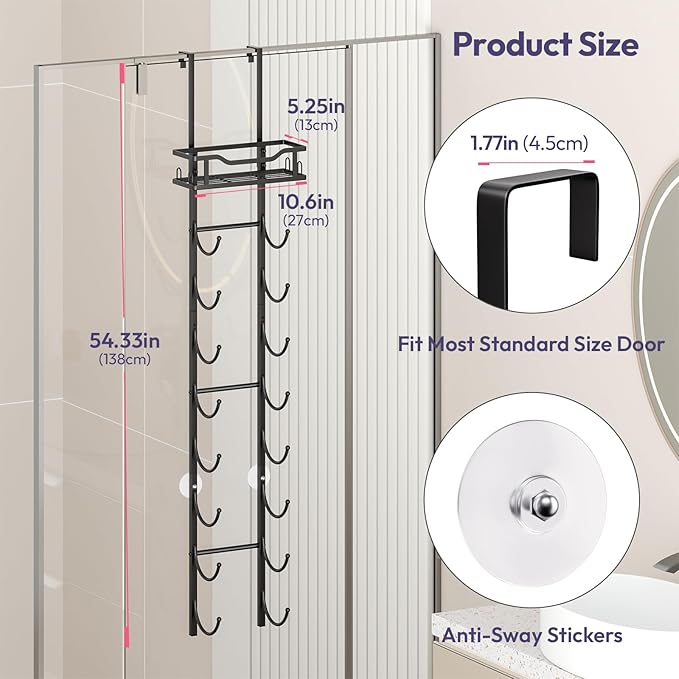 SWTYMIKI Over The Door Towel Rack - 9 Tier Towel Racks for Bathroom Wall Mounted, Towel Holder with Shelf, Hanging Rolled Tow