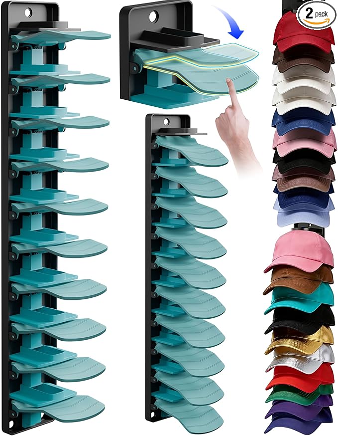 2 Pack Baseball Cap Organizer Can Hold up to 20 Hats for Wall Mount Closet Door Bedroom, Easy to Install Large Capacity Baseb