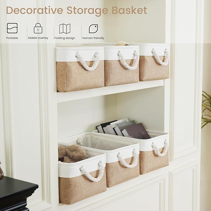 Storage Baskets for Shelves 13.8x9.8x6.7 Inch, Foldable Fabric Storage Bins with Handles, Small Storage Baskets for Organizin