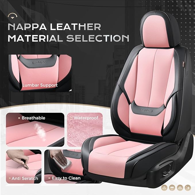 Coverado Seat Covers, Car Seat Covers Front Seats, Car Seat Cover, Car Seat Protector Waterproof, Car Seat Cushion Nappa Leat