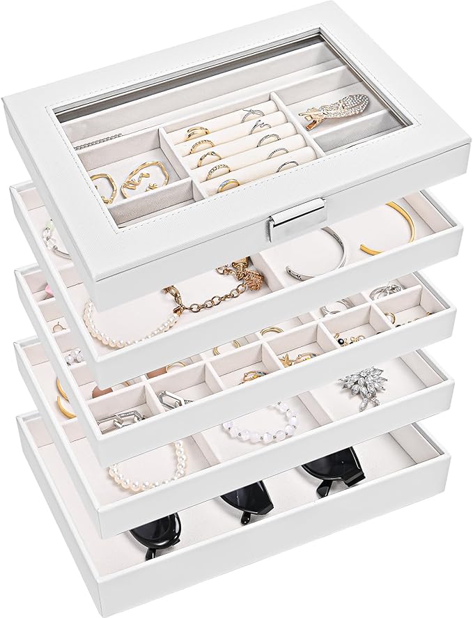 ProCase 5 Layers Stackable Jewelry Tray Box, Stackers Jewelry Trays for Dresser Drawer Storage, Jewelry Organizer Case with L