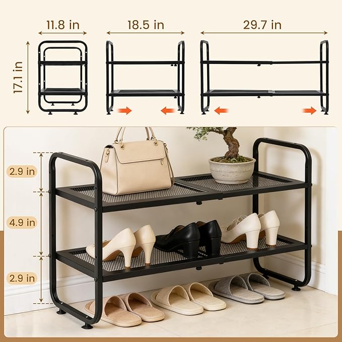 Expandable Shoe Rack - Shoe Stand Holder for Closet, Adjustable Shoe Shelf Storage, Stackable Long Shoe Stand Holder for Livi