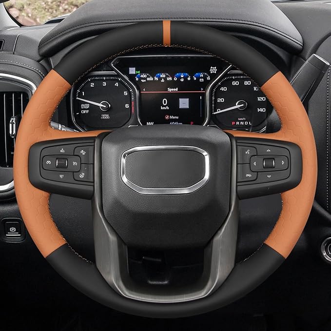 MEWANT Steering Wheel Cover for GMC Sierra Steering Wheel Cover for GMC Sierra 1500 / Sierra 1500 Limited/Sierra 2500 / Sierra 3500/ Yukon (XL) Hive Microfiber Leather