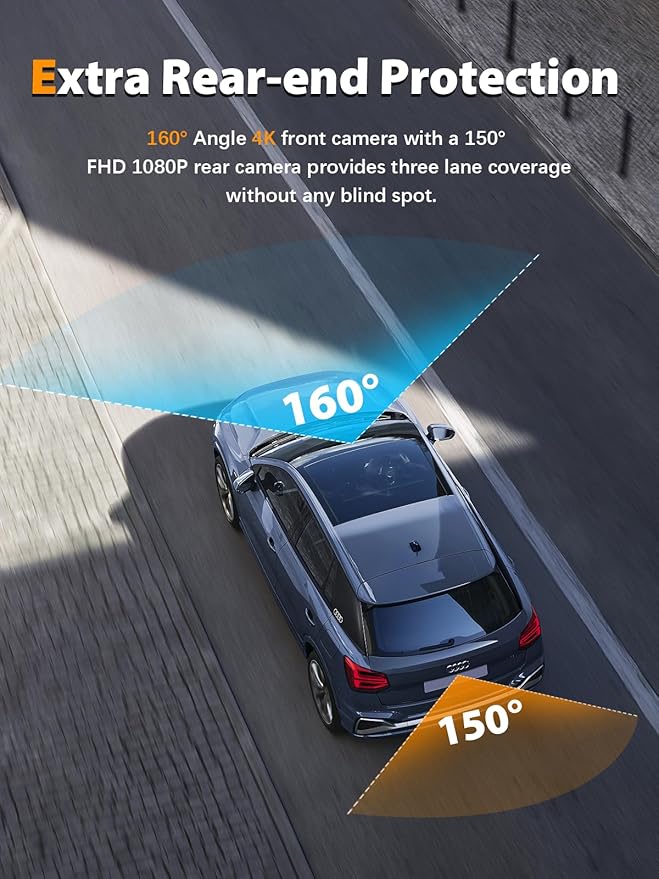 Dash Cam Front and Rear 4K+1080P, Free 64GB Card, Built-in WiFi, Dash Camera for Cars, Car Camera, Dual Dashcams for Cars wit