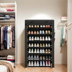 Laiensia 7-Tier Vertical Shoe Rack Organizer, Space Saving Shoe Storage Organizer, Non-Woven Cover Shoe Shelf Holds 28-35Pair
