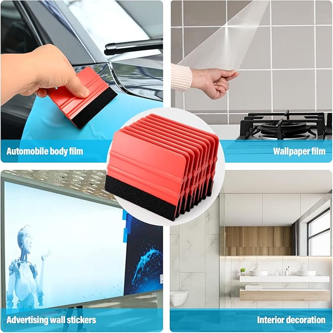 Gomake 20 Pack Vinyl Squeegee with 20PCS Felt Fabric for Tint Film Decal Application Tool Vinyl Wrap Installation Wallpaper Smooth Tool (Black and Red, 20)