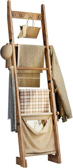 REFGY 5-Tier Blanket Ladder Shelf, 5.3FT (63'') Wall Leaning Blanket Ladders for Living Room Bedroom, Decorative Quilt Rack w