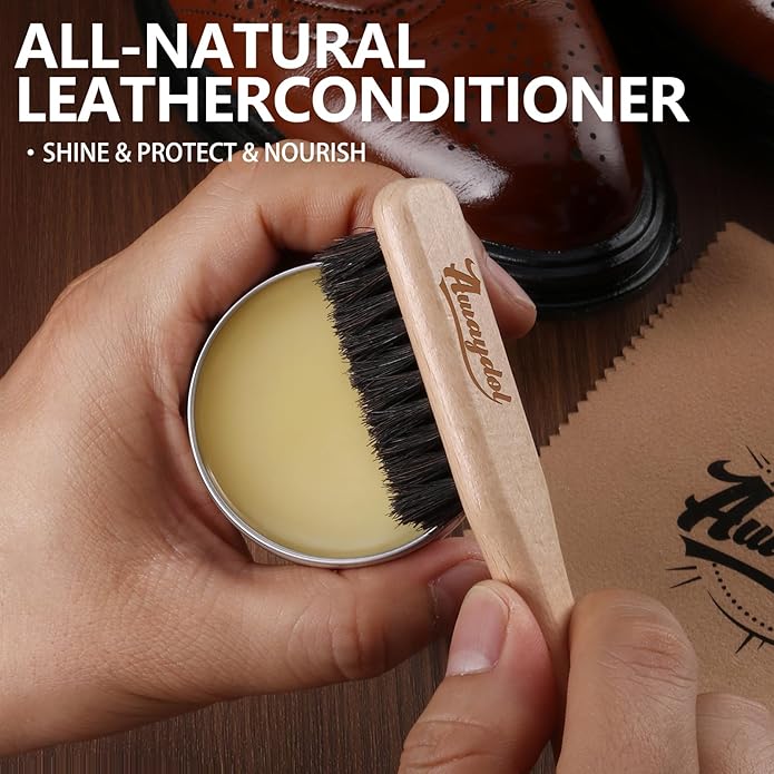 10 PCS Leather Care Kit - Horsehair Brushes,Saddle Soap,Waterproofing Wax,Mink Oil Conditioner,Polishing Cloth,Microfiber clo