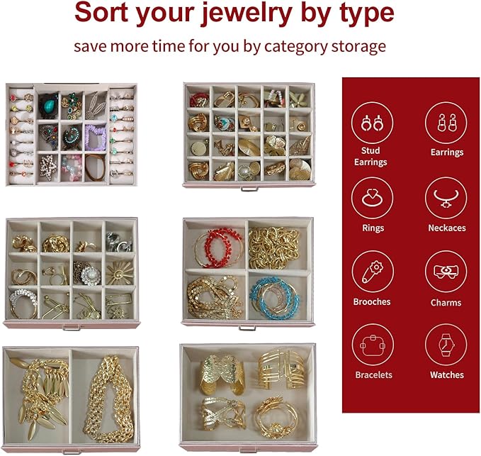 BOOVO Jewelry Box For women, 6 Layer Large Jewelry Organizer With Mirror, Multi-Function Storage Box With Lock, Accessory Hol