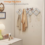 Homode Accordian Wall Hanger, Expandable Coat Rack Wall Mounted, Accordion Style Wood Hat Rack with 13 Peg Hooks for Hanging 