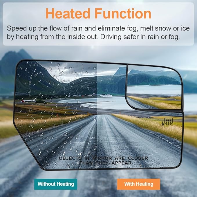 Senzeal Passenger Side Heated Mirror Glass Replacement for Ford Expedition 2012-2017 Lincoln Navigator 2012-2014 Blind Spot Mirror Glass CL1Z17K707A (Right Side)