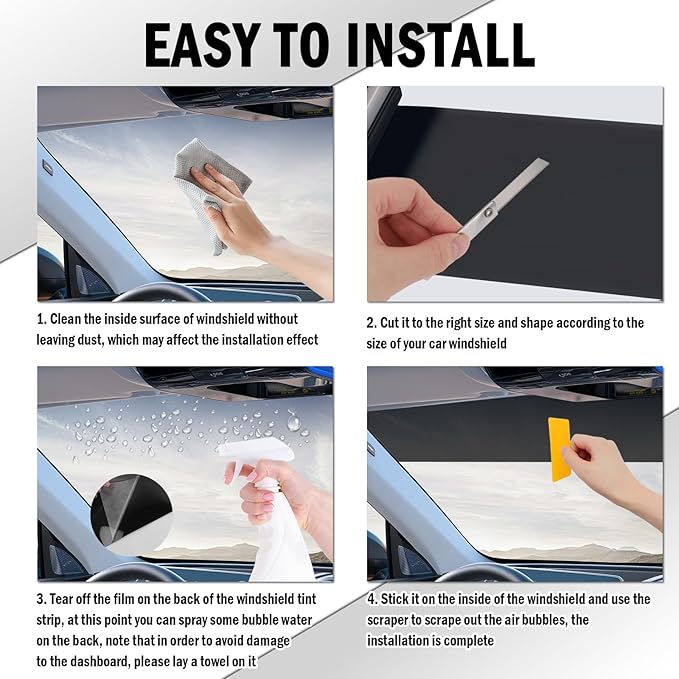 2PCS 59.06X5.91 Inch Car Window Tint Film Kit 5% VLT,Anti-Glare Car Front Windshield Tint Strip with Knife & Scraper,Cuttable Automotive Window Tints Kit Cars Accessories