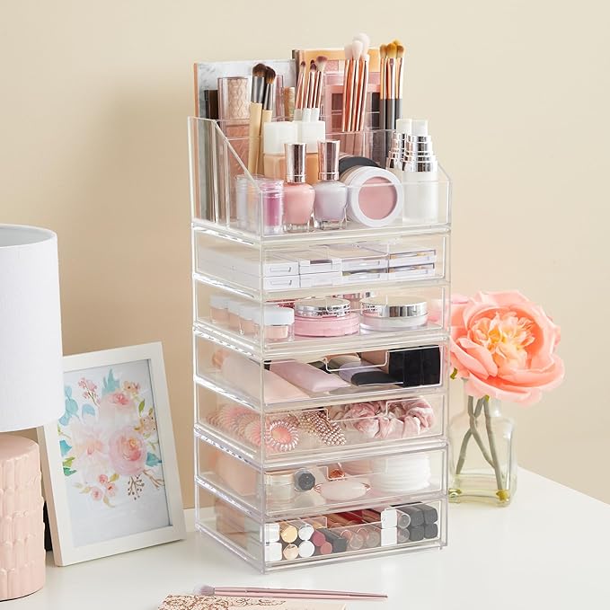 STORi Chloe Space-Saving Clear Drawer Organizer (4 Wide Drawers) Sort Office, Kitchen, Beauty Supplies, Makeup, Pens, Jewelry
