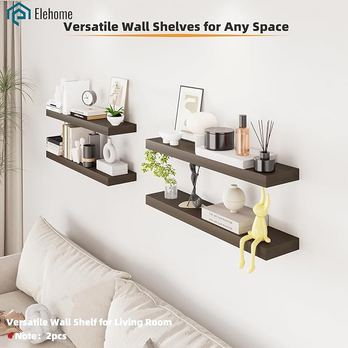 Floating Shelves Board for Wall with Brackets –42" L x 8" W x 2" T Rich Walnut Melamine Wood Floating Shelves for Bathroom, K
