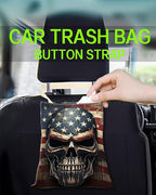 Car Trash Can, Durable Hanging Car Trash Garbage Bag, Cute Automotive Garbage Cans Organizer, American Flag Skull Print