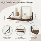 Shelves for Wall, Floating Bookshelves with Brackets, 16 inch Floating Shelves Set of 3, Wall Shelf for Kitchen, Bathroom, Be