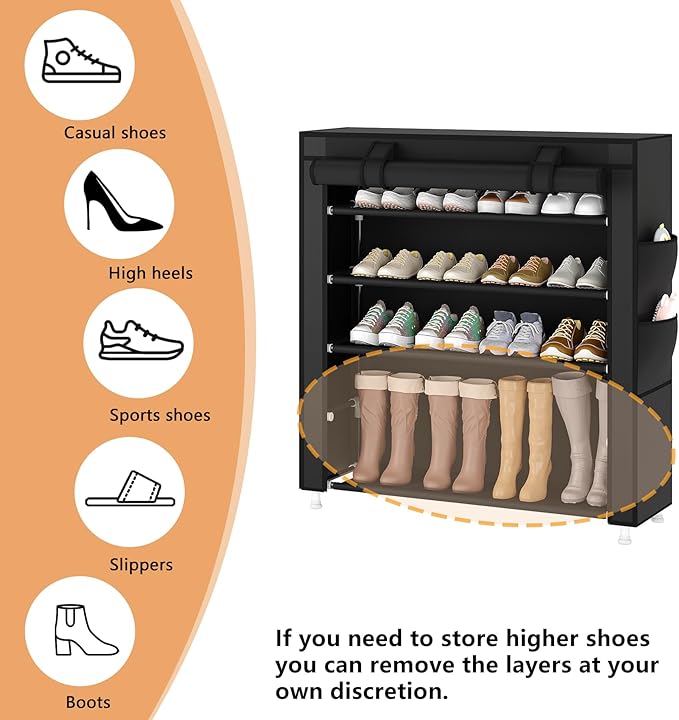 Laiensia 5-Tier Vertical Shoe Rack Organizer, Space Saving Shoe Storage Organizer, Non-Woven Cover Shoe Shelf Holds 20-25 Pai