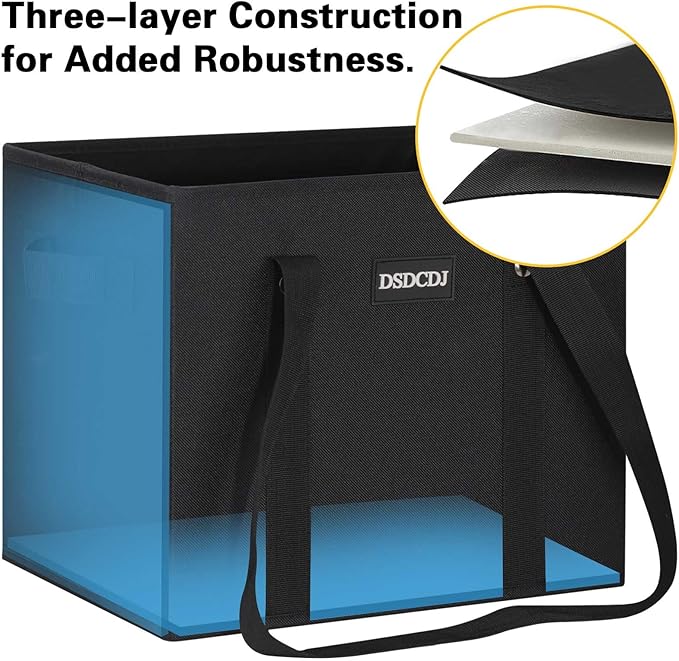 Reusable Grocery Bags 3 Pack - Heavy Duty Reusable Shopping Bags with Hard Bottom & Long Handles, Stand Up Grocery Boxes Reusable Foldable, 13x10.23x11in, Black