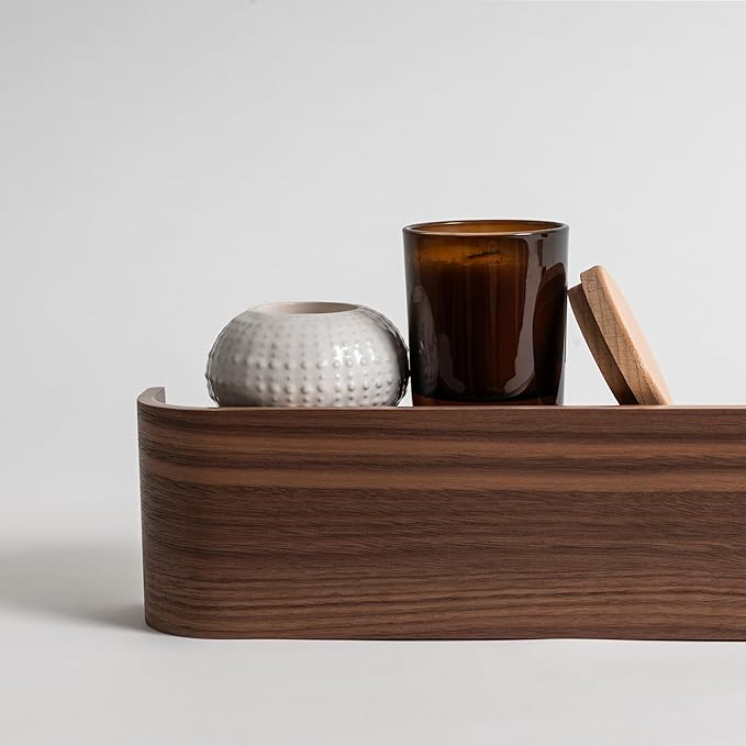 Kazai. Wall-Mounted Coat Rack 'Toke' - Modern Design with Hidden Wall Hooks - Solid Wood Veneer Panel Hanger - Walnut