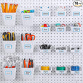 Uiifan 18 Set Pegboard Bins Kit Plastic Pegboard Cups with Metal Hooks Wall Containers Organizer Accessories with Label Stick