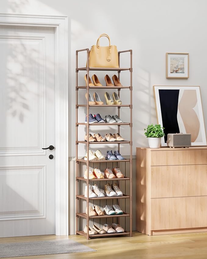 Kitsure Shoe Rack - 10-Tier Shoe Organizer with Detachable Fabric Shelves & Metal Frame, Tall Shoe Rack for Closet, Entrance,