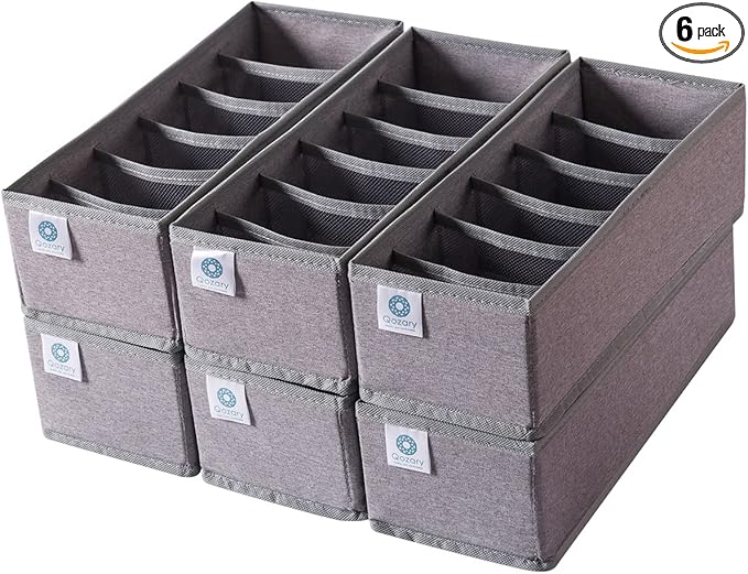 Qozary 6 Pack Sock Underwear Drawer Organizer Dividers, Collapsible Cabinet Closet Storage Boxes for Clothes, Socks, Lingerie