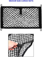 [2 Pack] JAVOedge Medium Cargo Net for Car, SUV, Truck, RV, Boat – Elastic Storage Mesh Organizer with Built‑in Hooks, 8 Screws & 8 Carabiners – Heavy‑Duty Trunk Cargo Net & Vehicle Storage Bag