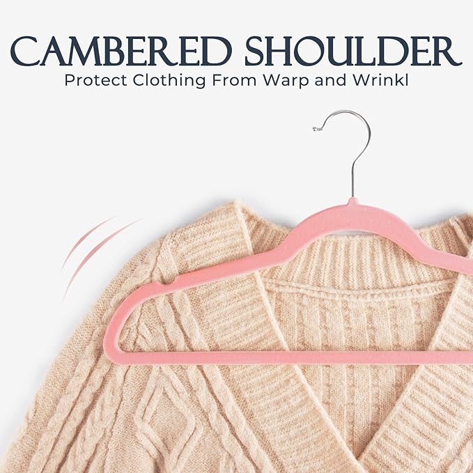 HOUSE DAY Lt Pink Velvet Hangers 20 Pack, Non Slip Clothes Felt Hanger Heavy Duty for Coat, Premium Slim Space Saving Suit Ha