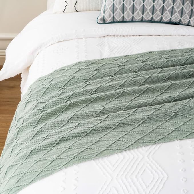BATTILO HOME Sage Green Throw Blanket for Couch, Boho Bed Throws for Home Decor, Light Blue Throw Blanket for Sofa Living Roo