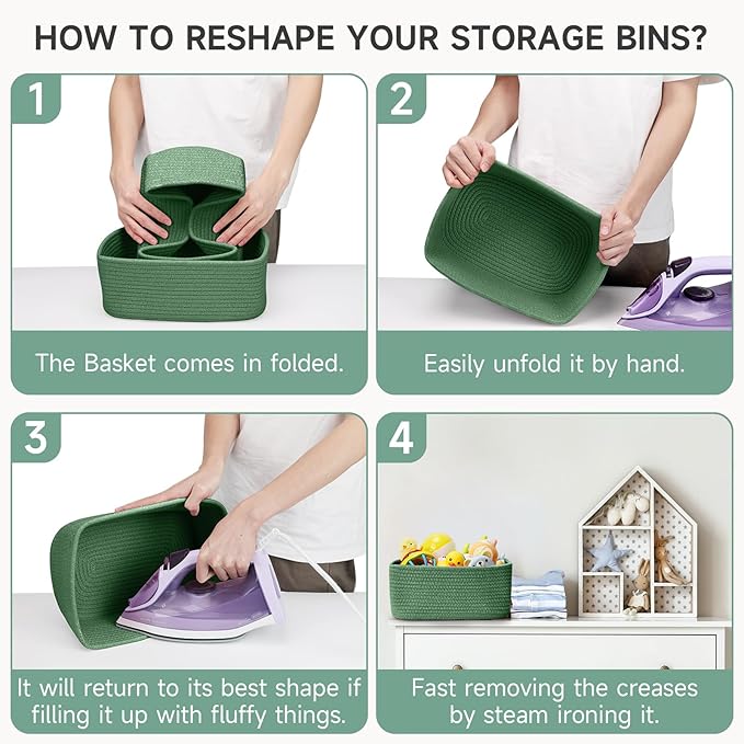 3-Pack Shelf Baskets for Organizing, Closet Organizer Bins, Small Woven Baskets, Rope Toy Basket, Storage Basket for Shelves,