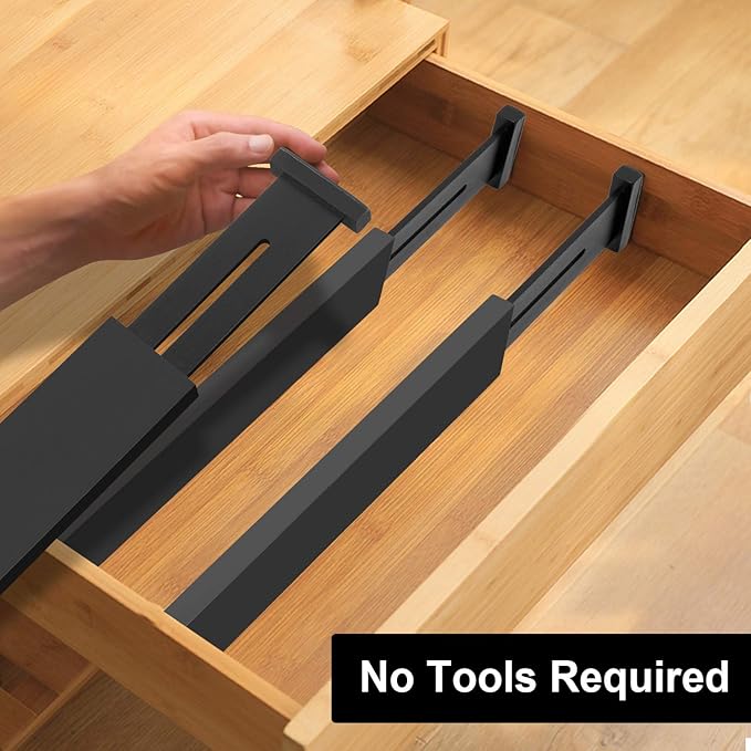 Bamboo Drawer Dividers Organizers, Kitchen Drawer Organizer, Adjustable Drawer Divider for Clothes, Kitchen, Dresser, Bedroom