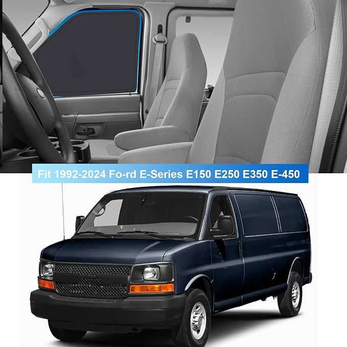 Front Side Window Sun Shade for 1996-2025 Chevy Express Cargo Van Accessories, Foldable Window Sunshade Sun Visor Protector, Side Window Shades Sun Shield Blocks UV Rays Heat, Pack of 2