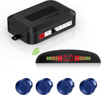 Cordless Parking Sensor, Reverse Radar System with 4 Car Backup Sensors, LED Distance Display with Sound Warning + 4 Blue Parking Sensors for Cars, Vans, RVs, and Trailers