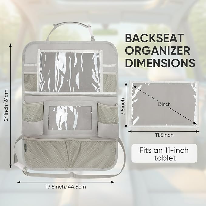 BALEINE Backseat Car Organizer, Back Seat Car Organizers and Storage, Kick Mats Back Seat Protector, Travel Accessories for Most Automotive (1 Pack, Beige)