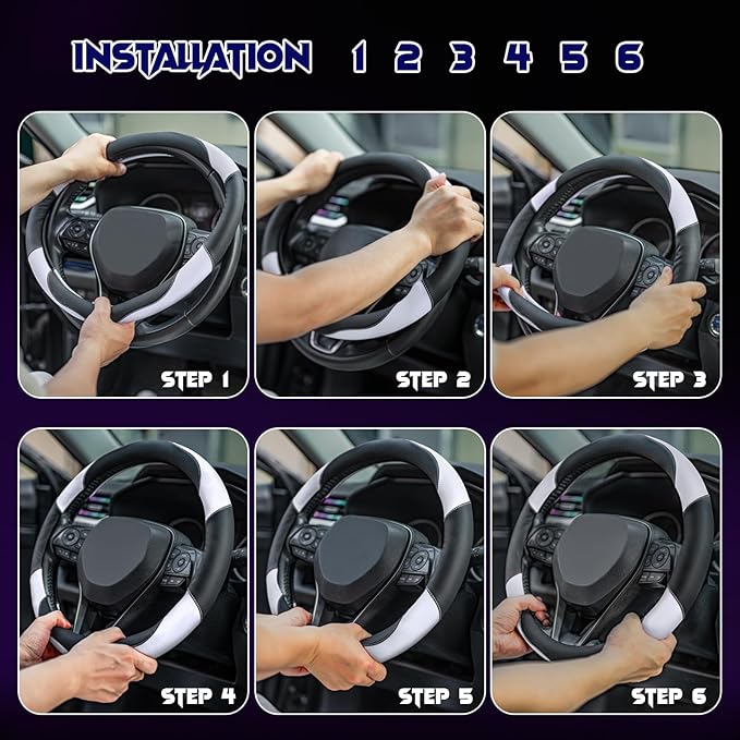 Soft Leather Steering Wheel Cover with Breathable Design and Anti-Slip Grip, Fully Compatible with Tesla, Toyota, Honda, Niss