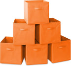 Casafield Set of 6 Collapsible Fabric Cube Storage Bins, Orange - 13" Foldable Cloth Baskets for Shelves, Cubby Organizers & 