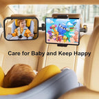 Parent using 2-in-1 baby car mirror to monitor infant while driving, Care for Baby and Keep Happy

