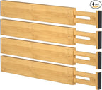 Bamboo Drawer Dividers,17-22" Adjustable Kitchen Drawer Organizer for Clothes,4 Pack Expandable Drawer Organization Separator