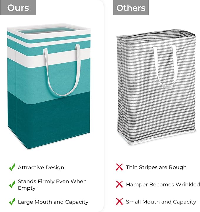 HomeHacks 2-Pack Large Laundry Basket, Waterproof, Freestanding Laundry Hamper, Collapsible Tall Clothes Hamper with Extended
