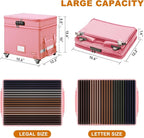 DocSafe File Box with Lock,2-Layer Fireproof Document Box with Wheels,Collapsible Rolling File Storage Organizer with Pockets