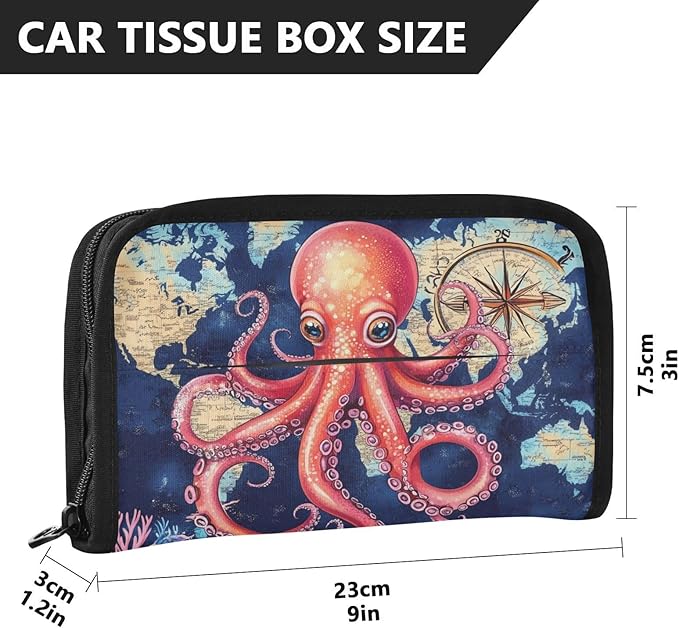Car Tissue Holder Car Visor Organizer Tissue Box Holder for Car Sun Visor Organizer with Car Vehicle Accessories Essentials Interior for Women Men Blue Octopus Map Compass Coral