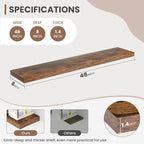 48 Inch Floating Shelves, 8 Inch Deep Floating Shelves for Wall, Hanging Shelf with Invisible Brackets, Deep Shelves for Bath