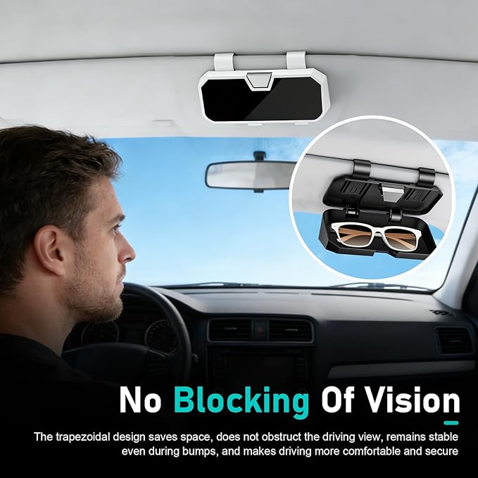 Car Sun Visor Sunglass Box, Car Visor Clip ABS Eyeglasses Storage, Universal Auto Sunvisor Accessories Organizer Box for Most Vehicles, Trucks, SUVs (White)