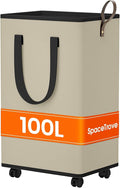 SpaceTrove Laundry Basket with Wheels, Collapsible Laundry Baskets, Laundry Hamper with Handles Detachable Wheels, Rolling La