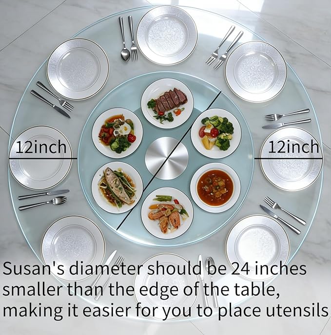 40" Glass Lazy Susan for Dining Table, Glass Turntable Table Centerpiece with 6 Rotating Wheels, 360° Smooth and Silent Spin 
